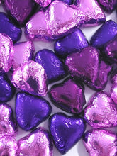 Load image into Gallery viewer, Hearts - Milk Chocolate Hearts in Mix Purple, Burgundy n Pink Foils 350g - Sunshine Confectionery
