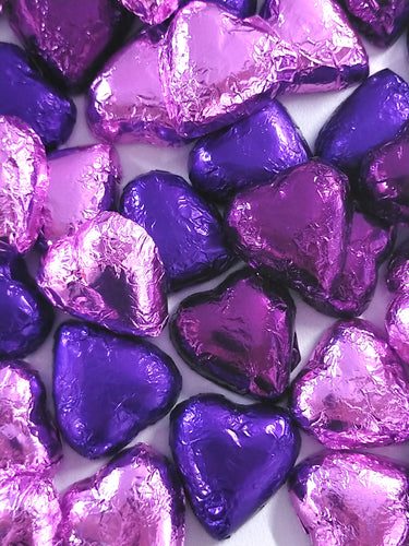 Hearts - Milk Chocolate Hearts in Mix Purple, Burgundy n Pink Foils 350g - Sunshine Confectionery
