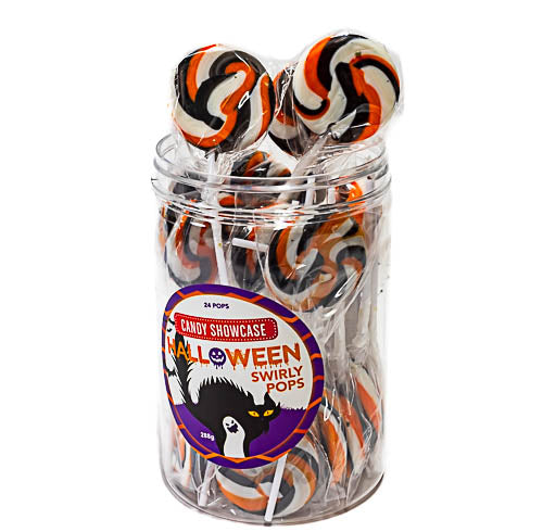 Halloween Orange, Black n White Swirl Lollipops - Sunshine Confectionery