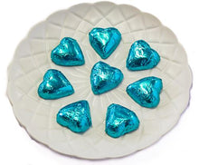 Load image into Gallery viewer, Hearts - Milk Chocolate Hearts in Aqua Blue Foil 1kg - Sunshine Confectionery

