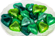 Load image into Gallery viewer, Hearts - Milk Chocolate Hearts in Mixed Green Foils 350g - Sunshine Confectionery
