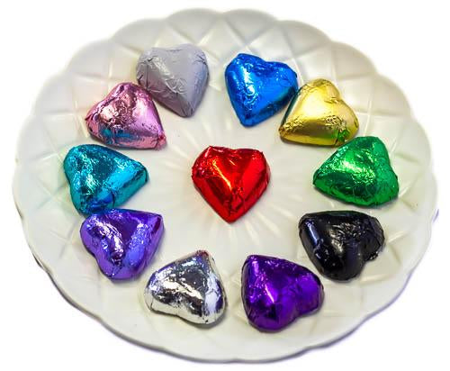 Hearts - Chocolate Hearts in Mixed Foil (5kg bulk) - Sunshine Confectionery