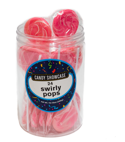 Lollipops - Pink n White Mini Swirly Lollipop 24pc - Sunshine Confectionery