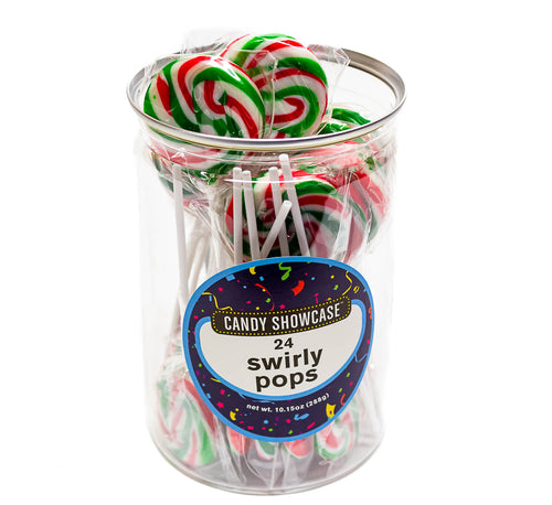 Red, Green & White - Swirl Lollipops 24pcs - Sunshine Confectionery