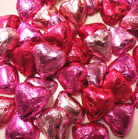 Hearts - Milk Chocolate Hearts in Mixed Pink Foils 1kg - Sunshine Confectionery
