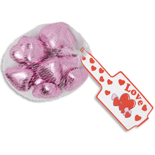Load image into Gallery viewer, Hearts - Milk Chocolate 77g bag - Pink Foil Hearts - Sunshine Confectionery
