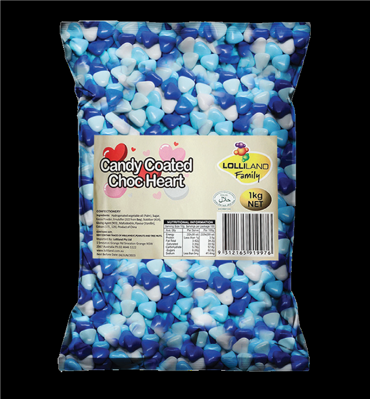 Candy Shell Blue and White Chocolate Hearts 1kg - Sunshine Confectionery