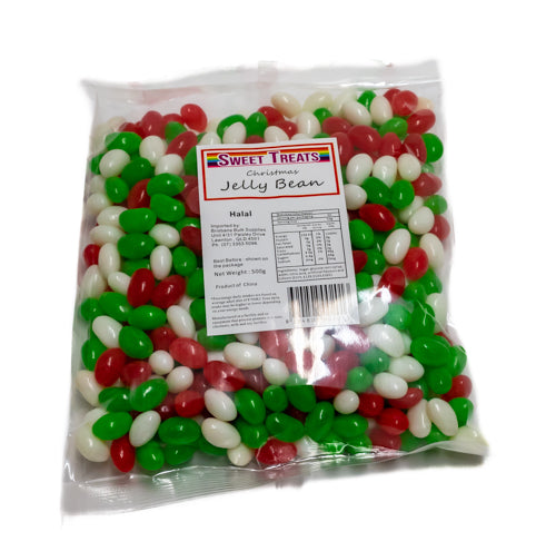 Christmas Jelly Beans Mini - Green, Red and White 500g - Sunshine Confectionery