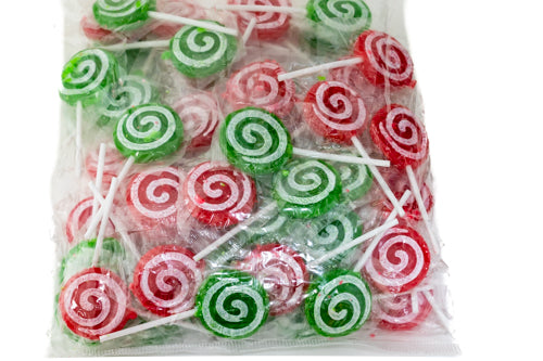 Christmas Lollipops - Red 'n Green Swirl Pops 1kg - Sunshine Confectionery
