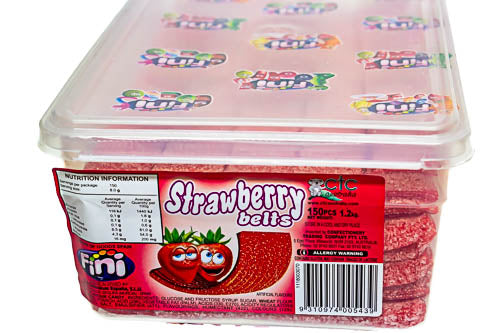Sour Strawberry Belts - Straps 150 pcs tub - Sunshine Confectionery