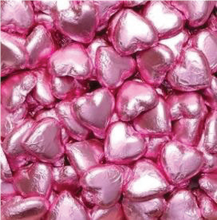 Load image into Gallery viewer, Hearts - Milk Chocolate 77g bag - Pink Foil Hearts - Sunshine Confectionery
