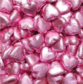 Hearts - Milk Chocolate 77g bag - Pink Foil Hearts - Sunshine Confectionery