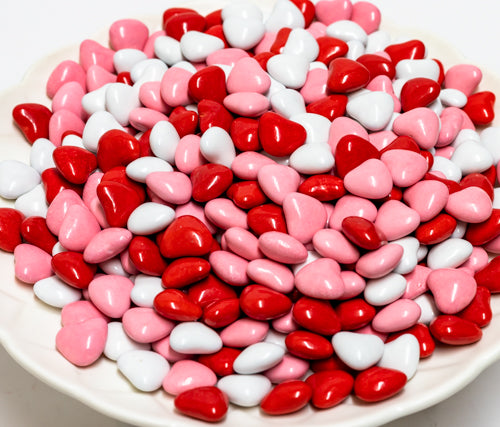 Candy Shell Red, Pink and White Chocolate Hearts 1kg - Sunshine Confectionery