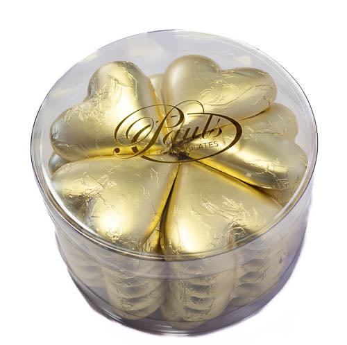 Hearts - Milk Chocolate Hearts in Gold Foil 30g tub - Sunshine Confectionery