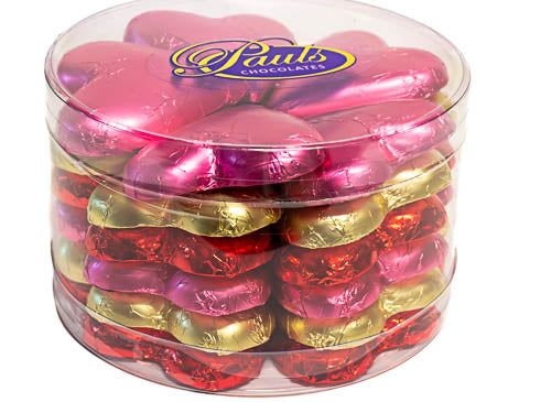 Hearts - Milk Chocolate 30g Hearts in Assorted Foil tub of 30 - Sunshine Confectionery