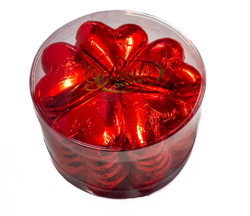 Hearts - Milk Chocolate Hearts in Red Foil 30g tub - Sunshine Confectionery