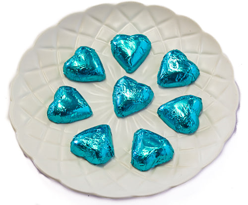 Hearts - Milk Chocolate Hearts in Aqua Blue Foil 350g - Sunshine Confectionery
