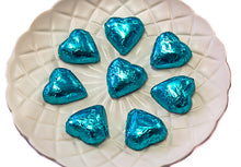 Load image into Gallery viewer, Hearts - Milk Chocolate Hearts in Aqua Blue Foil 350g - Sunshine Confectionery
