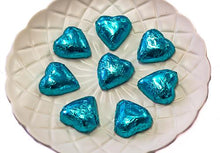 Load image into Gallery viewer, Hearts - Milk Chocolate Hearts in Aqua Blue Foil 1kg - Sunshine Confectionery
