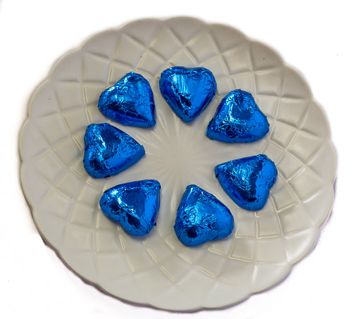Hearts - Milk Chocolate Hearts in Electric Blue Foil 350g - Sunshine Confectionery