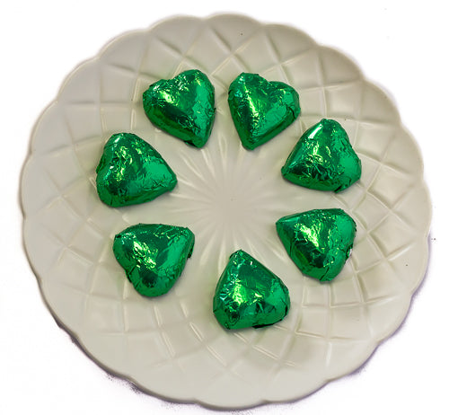 Hearts - Milk Chocolate Hearts in Green Foil 350g - Sunshine Confectionery