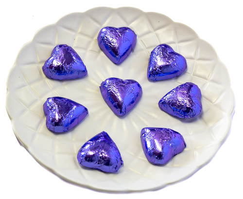 Hearts - Chocolate Hearts in Mauve Foil (5kg bulk) - Sunshine Confectionery