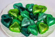 Load image into Gallery viewer, Hearts - Milk Chocolate Hearts in Mixed Green Foils 350g - Sunshine Confectionery
