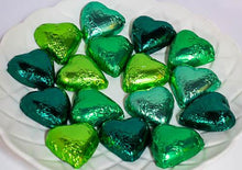 Load image into Gallery viewer, Hearts - Milk Chocolate Hearts in Mixed Green Foils 1kg - Sunshine Confectionery
