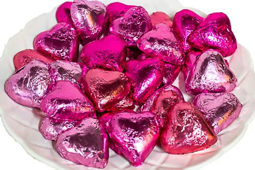 Hearts - Milk Chocolate Hearts in Mixed Pink Foils 1kg - Sunshine Confectionery