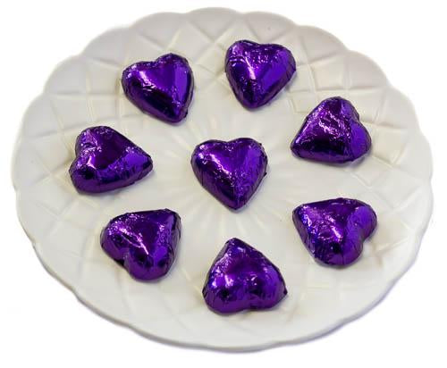 Hearts - Milk Chocolate Hearts in Purple Foil 1kg - Sunshine Confectionery
