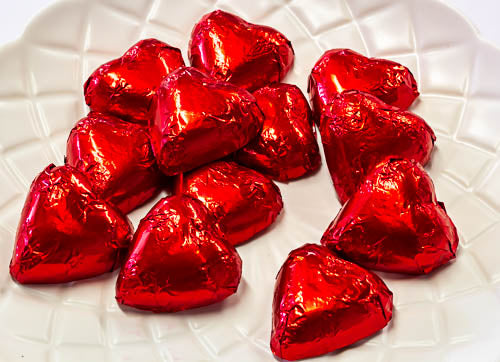 Hearts - Milk Chocolate Hearts in Red Foil 350g - Sunshine Confectionery