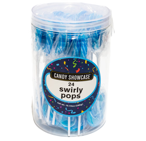 Lollipops - Blue n White Mini Swirly Lollipop 24pc - Sunshine Confectionery