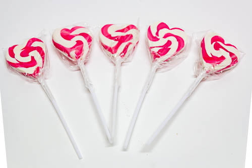 Lollipops - Pink n White Mini Heart Lollipop 24pc - Sunshine Confectionery
