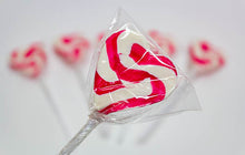 Load image into Gallery viewer, Lollipops - Pink n White Mini Heart Lollipop 24pc - Sunshine Confectionery
