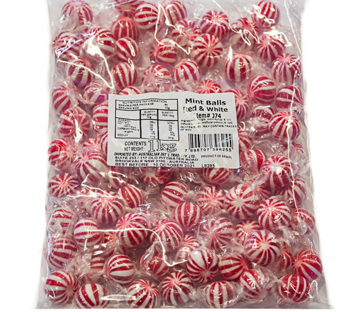 Starlight Mint BALLS Red & White 1kg Christmas - Sunshine Confectionery