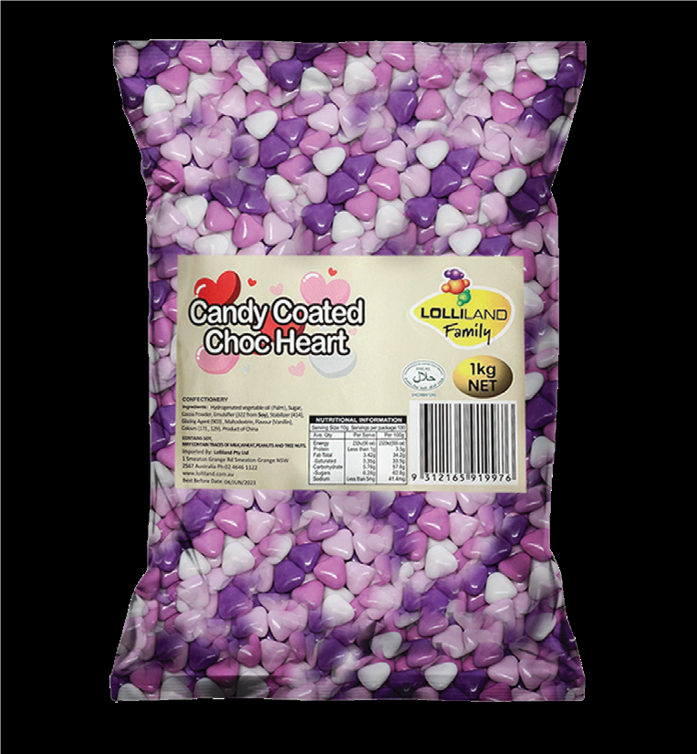 Candy Shell Purple and White Chocolate Hearts 1kg - Sunshine Confectionery