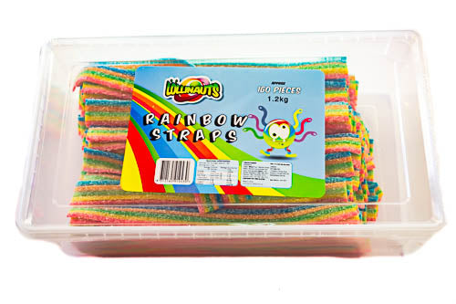 Rainbow Sour Straps - tub 1.2kg - Sunshine Confectionery